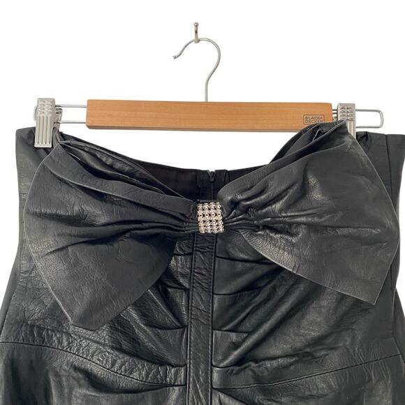 Vintage Climax David Howard Black Leather Big Bow Front Ruched Dress medium - Picture 2 of 8